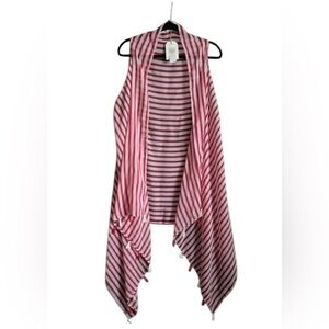 Grace & Emma Striped Sleeveless Sleeves Tassel Drape Open Front Cardigan